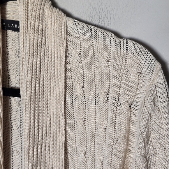 Ralph Lauren Black Label 100% Linen Cable Knit Shawl Collar Cardigan Sweater - Picture 9 of 13